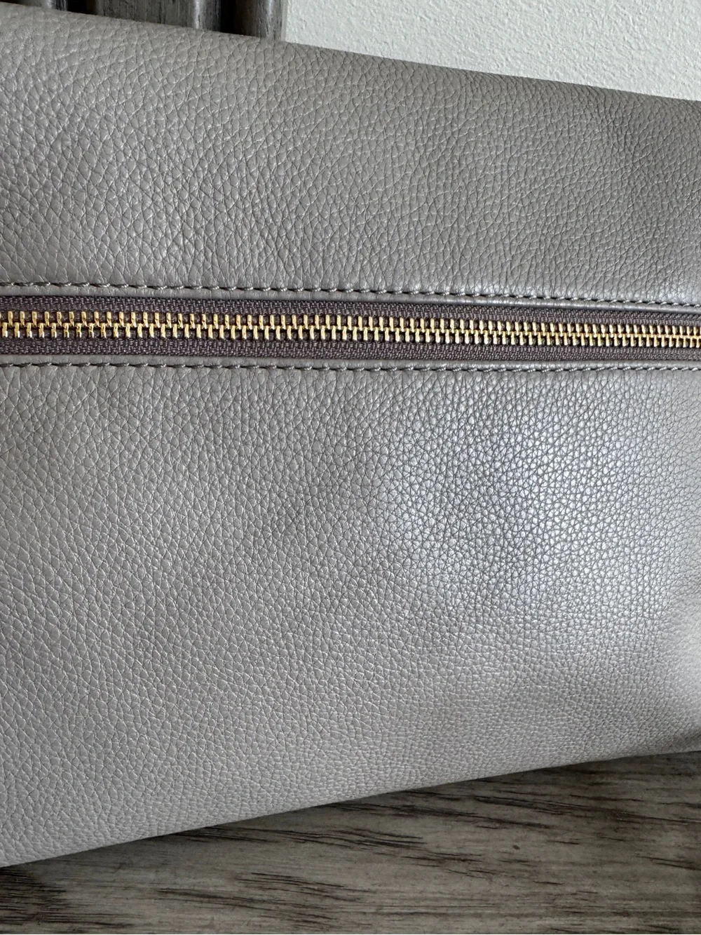 Tory Burch Bombe Foldover Leather Crossbody French Grey